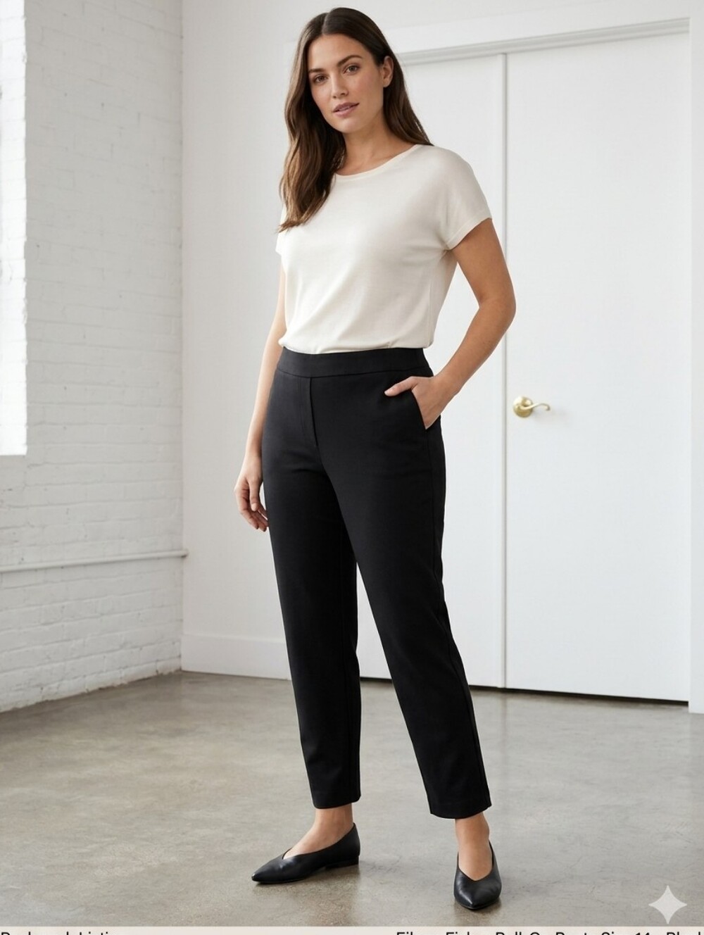 Eileen Fisher Black Pull On Crop Pants Size 14 Comfort Minimalist